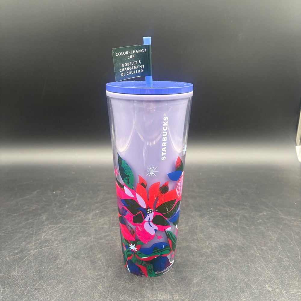 Starbucks 2023 Holiday Color Change Venti Tumbler 24oz Floral Purple Cup